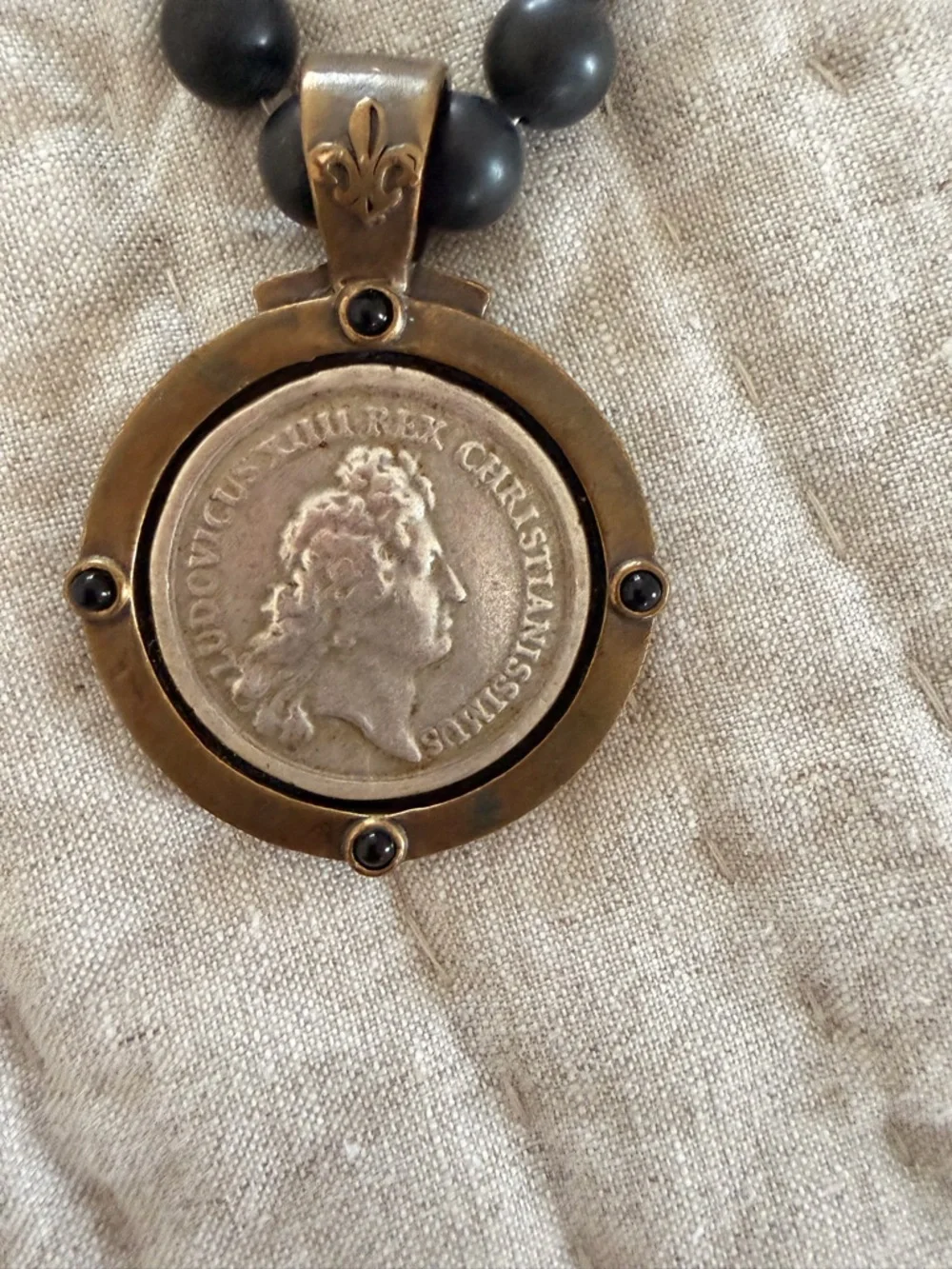 Black Beaded Necklace with Coin Pendant - Picture 5 of 5